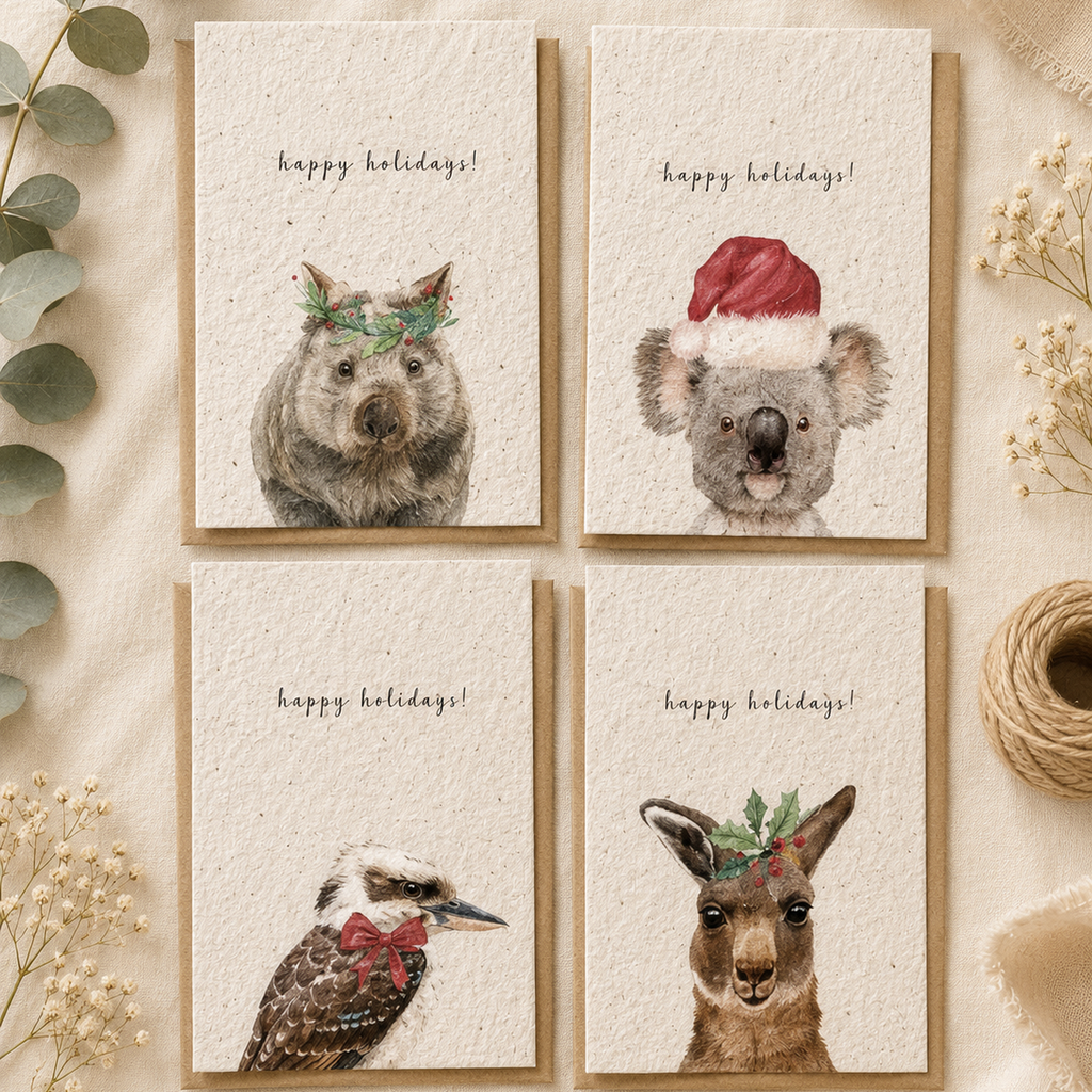 Plantable Christmas Cards | Eco Friendly Seed Paper Holiday Cards | Set of 4