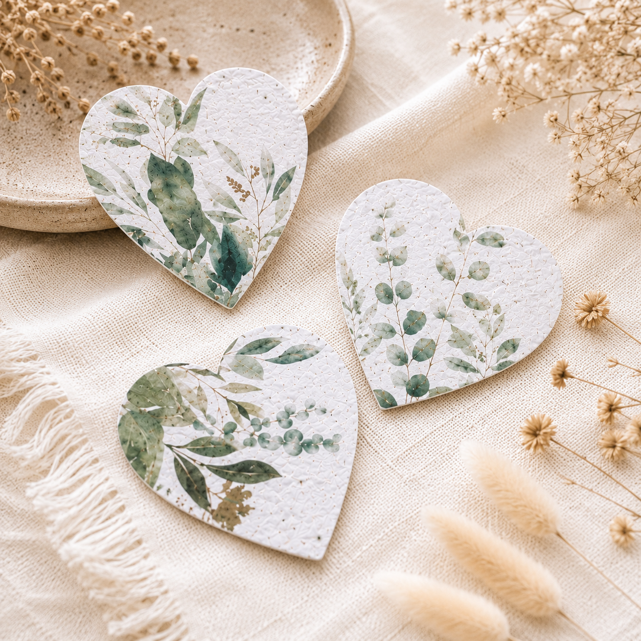 Botanical Plantable Seed Paper Hearts – Greenery Pattern