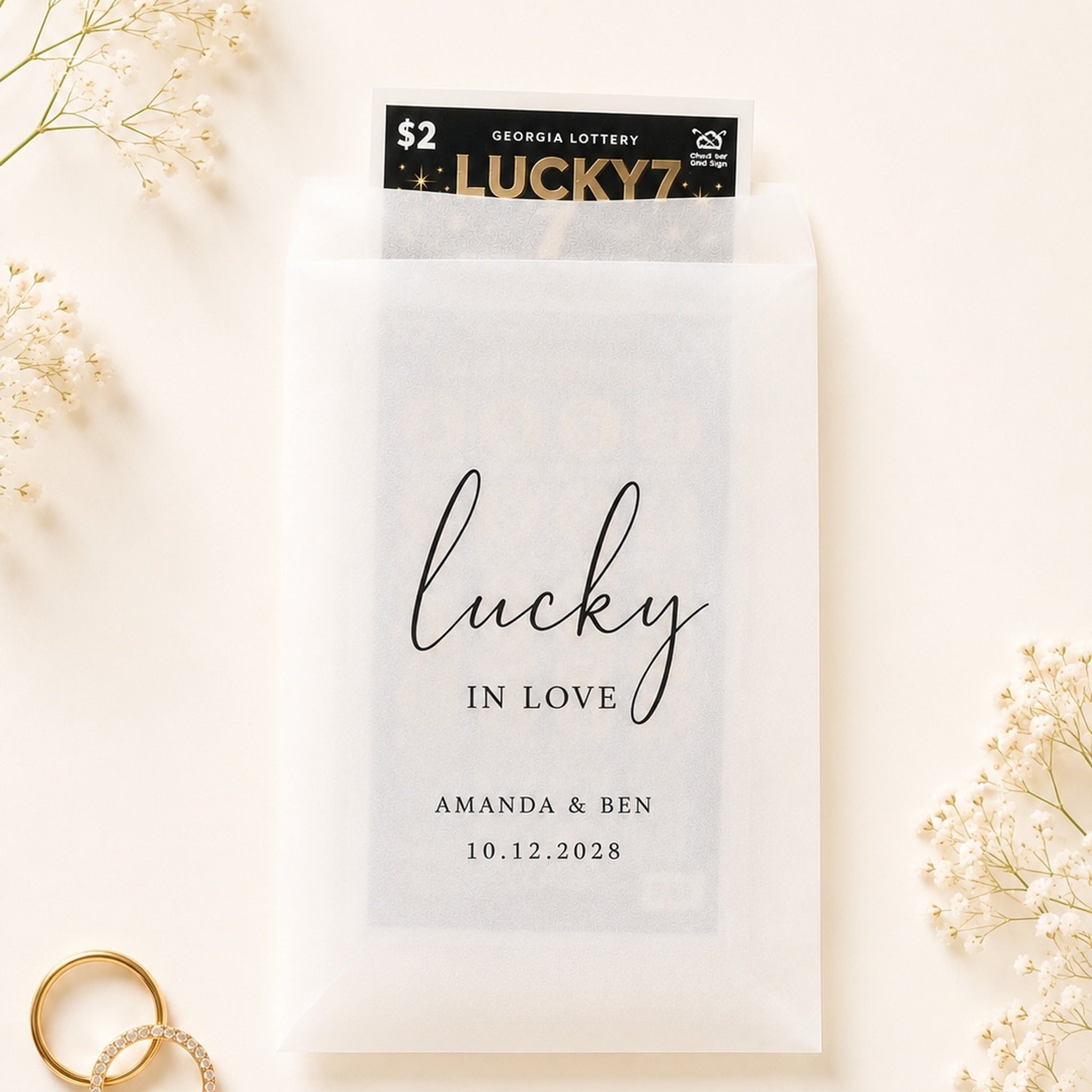 Personalised Lottery Ticket Favours | Glassine Wedding Envelopes