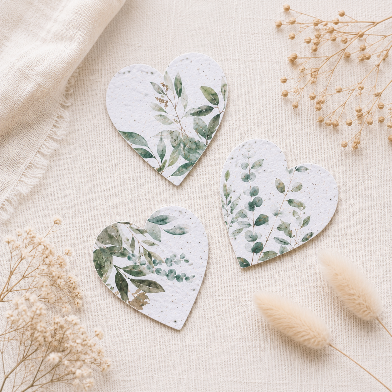 Botanical Plantable Seed Paper Hearts – Greenery Pattern