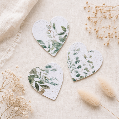Botanical Plantable Seed Paper Hearts – Greenery Pattern
