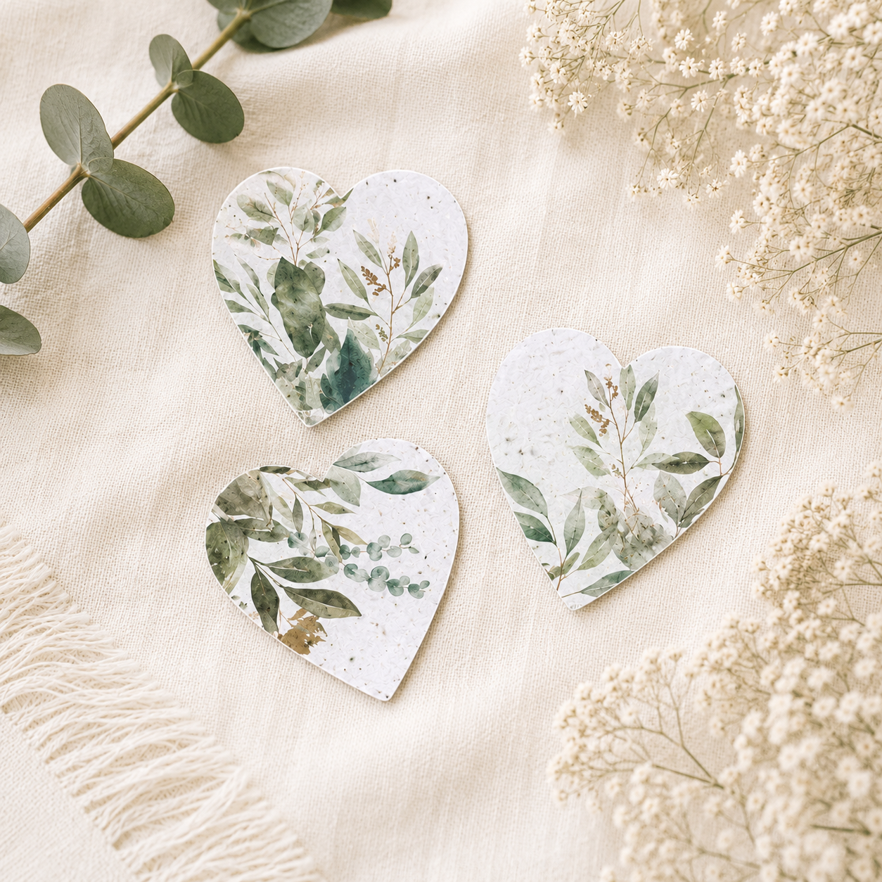 Botanical Plantable Seed Paper Hearts – Greenery Pattern