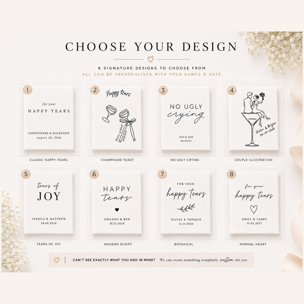 Personalised Wedding Tissue Packs | Happy Tears Tissues