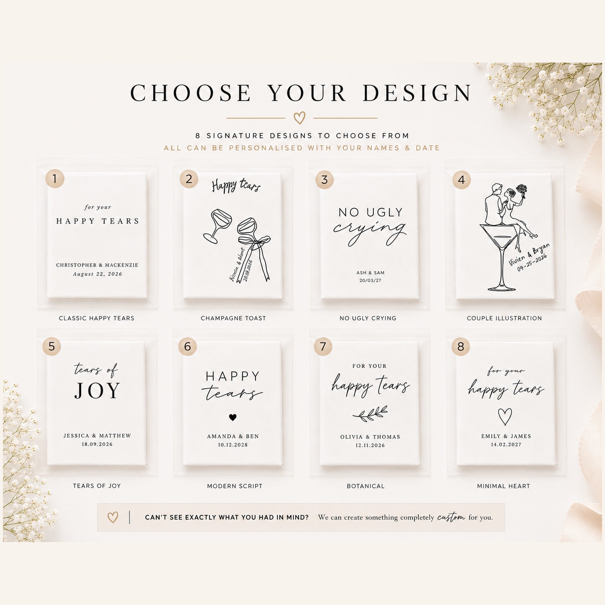 Personalised Wedding Tissue Packs | Happy Tears Tissues