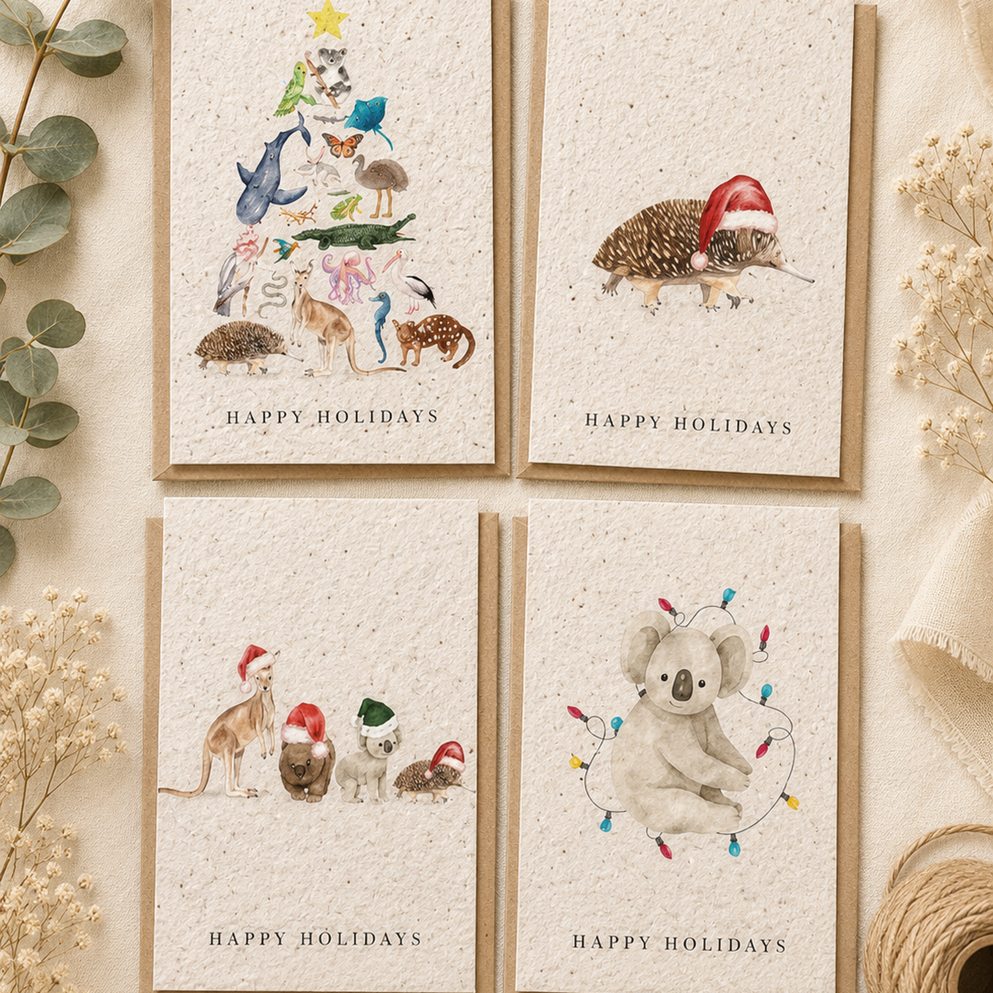 Plantable Christmas Cards | Eco Friendly Seed Paper Holiday Cards | Set of 4
