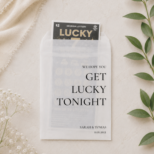We Hope you Get lucky tonight lottery ticket favor for wedding with personalized message 
