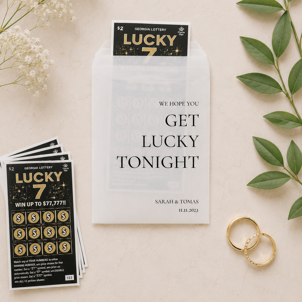 Personalised Lottery Ticket Favours | Custom Glassine Wedding Envelopes