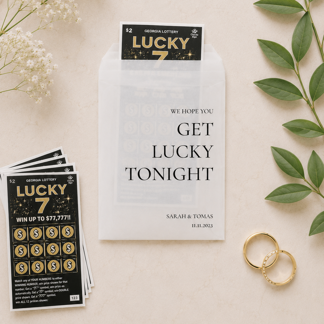 Personalised Lottery Ticket Favours | Custom Glassine Wedding Envelopes