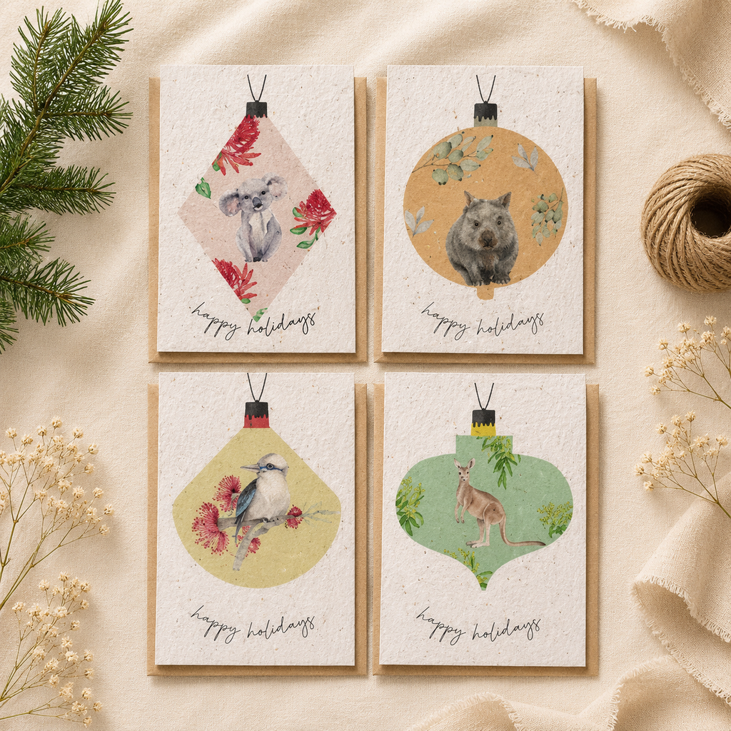 Plantable Christmas Cards | Eco Friendly Seed Paper Holiday Cards | Set of 4