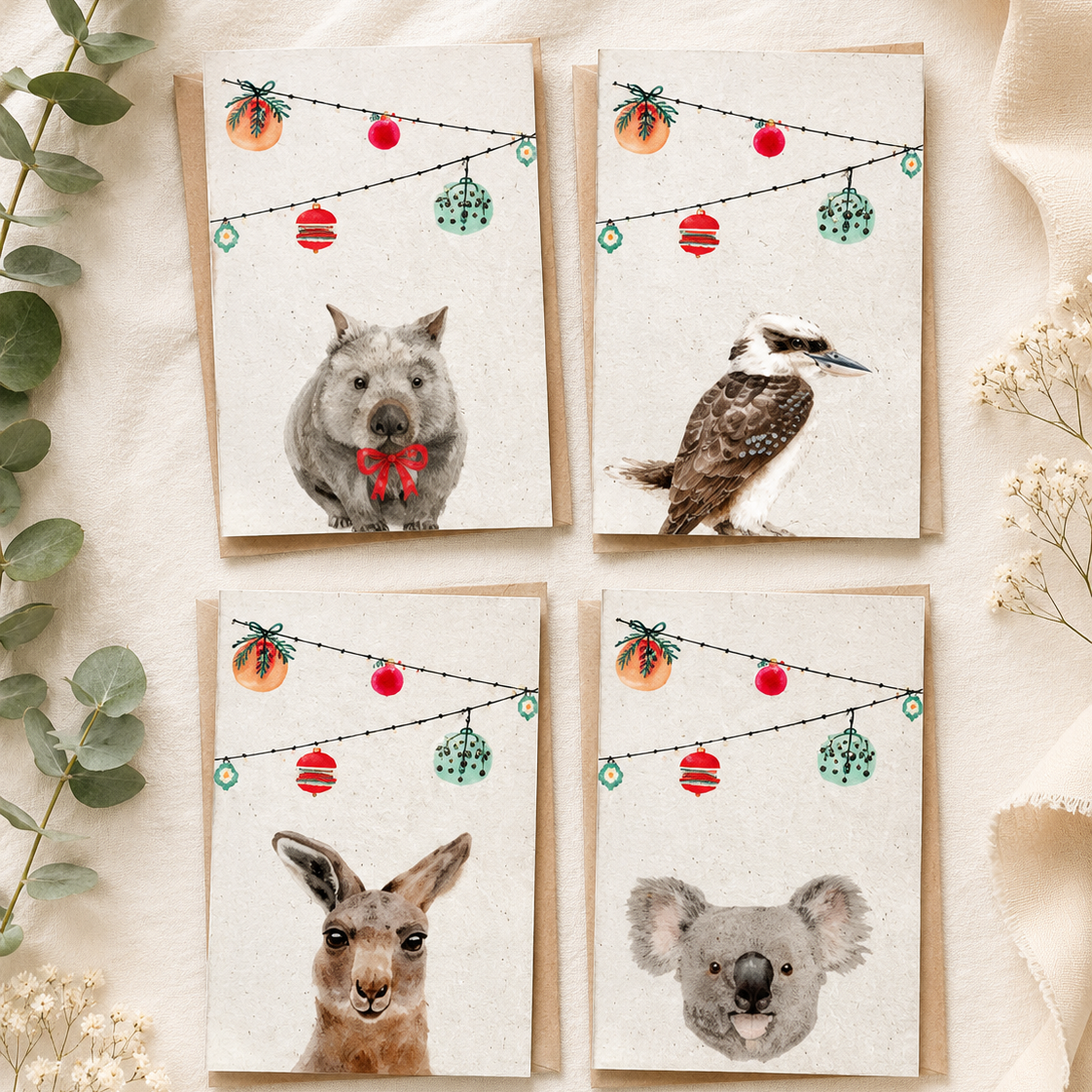 Plantable Christmas Cards | Eco Friendly Seed Paper Holiday Cards | Set of 4