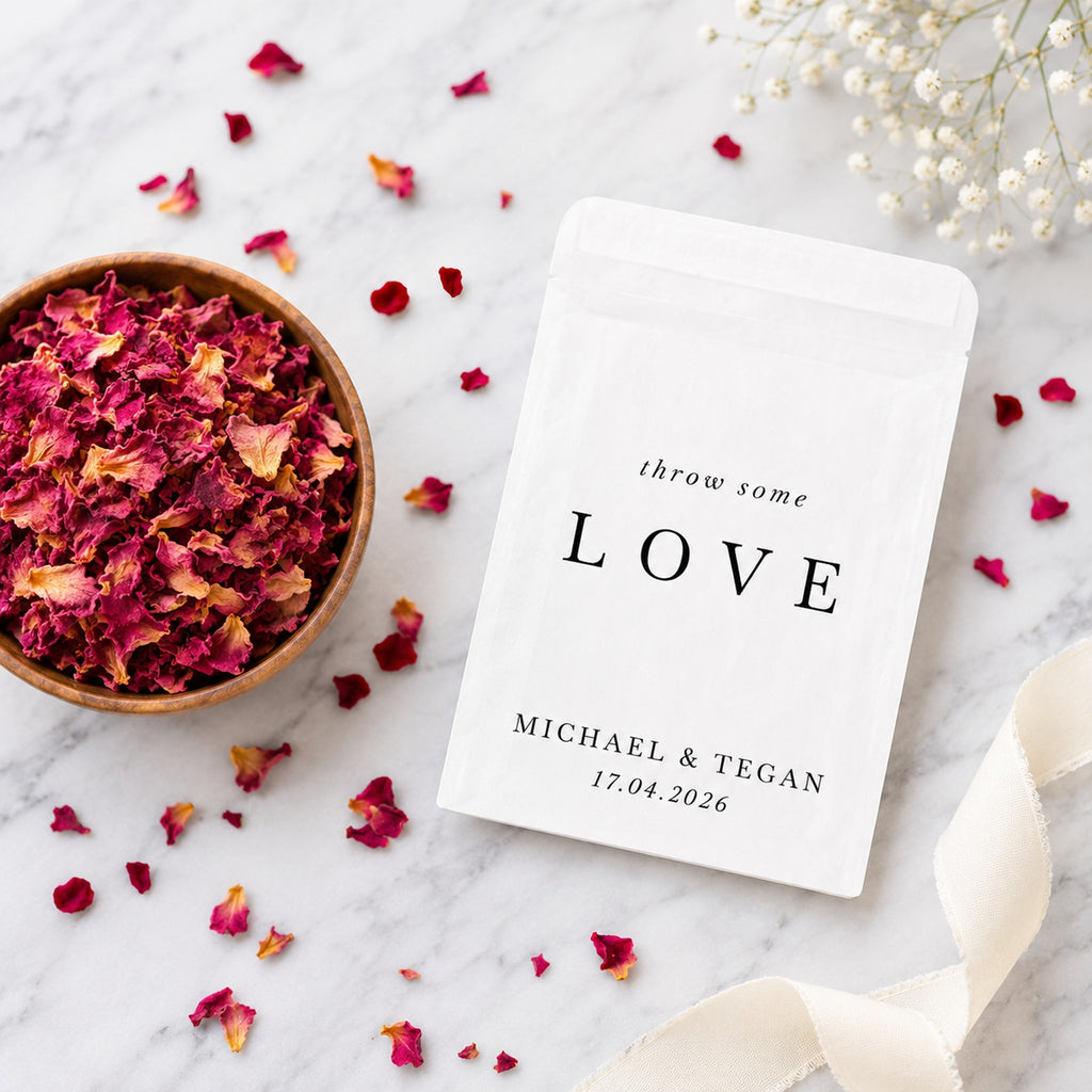 Personalised glassine confetti bags for wedding petal toss