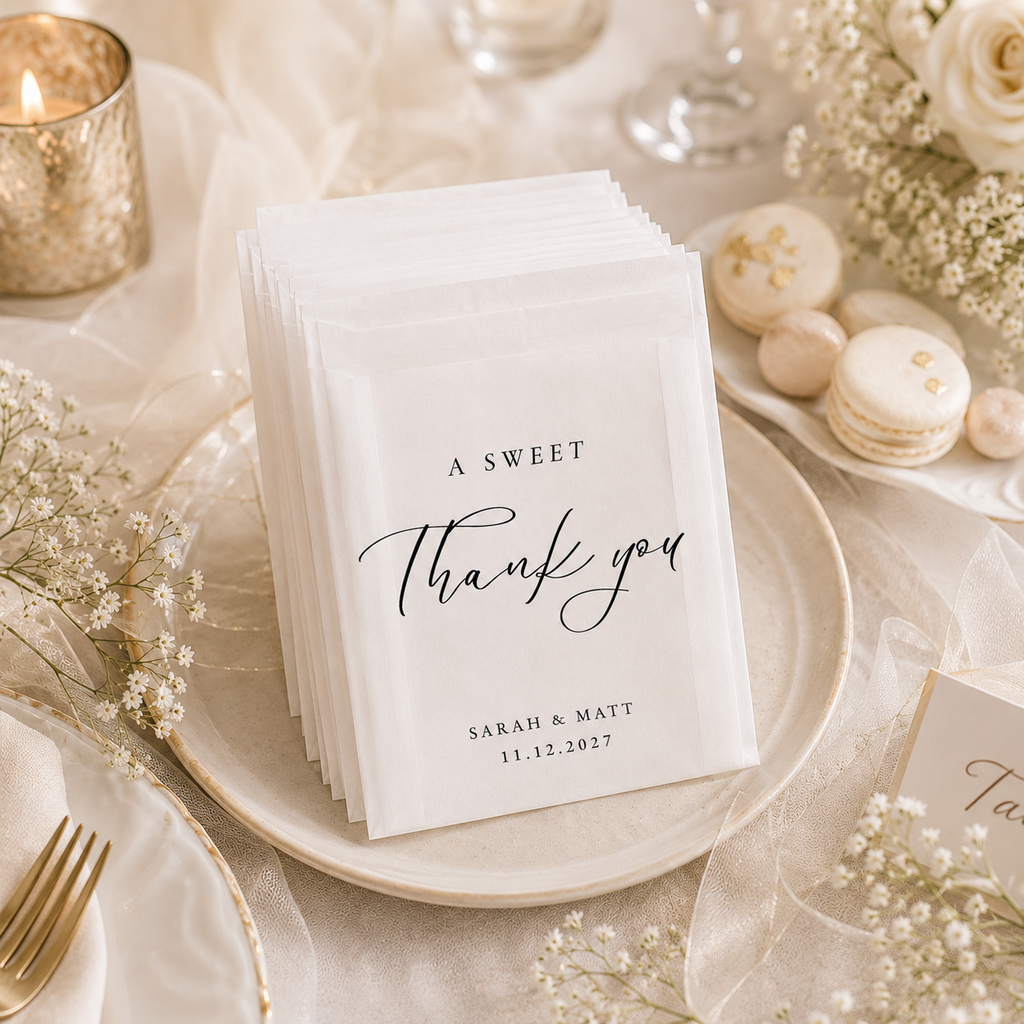 Personalised glassine treat bags for wedding favours
