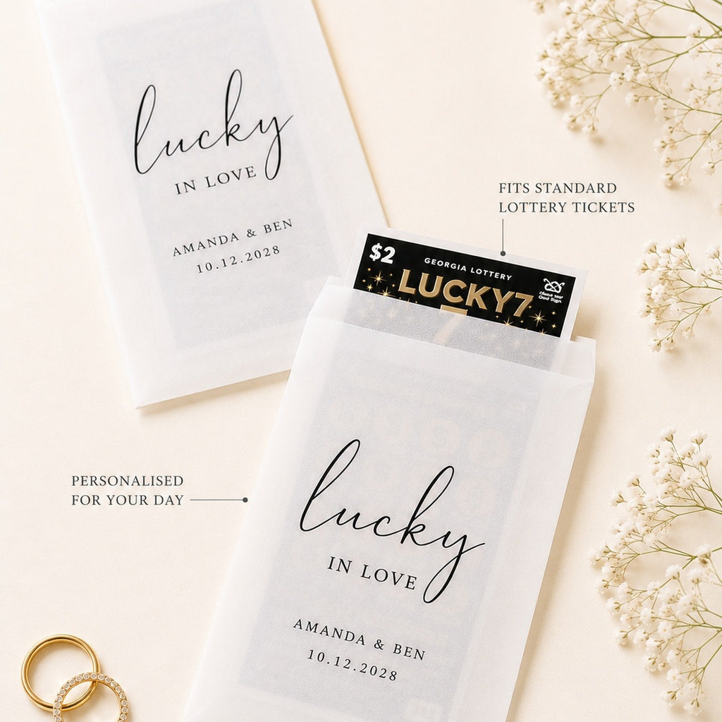 Personalised Lottery Ticket Favours | Glassine Wedding Envelopes