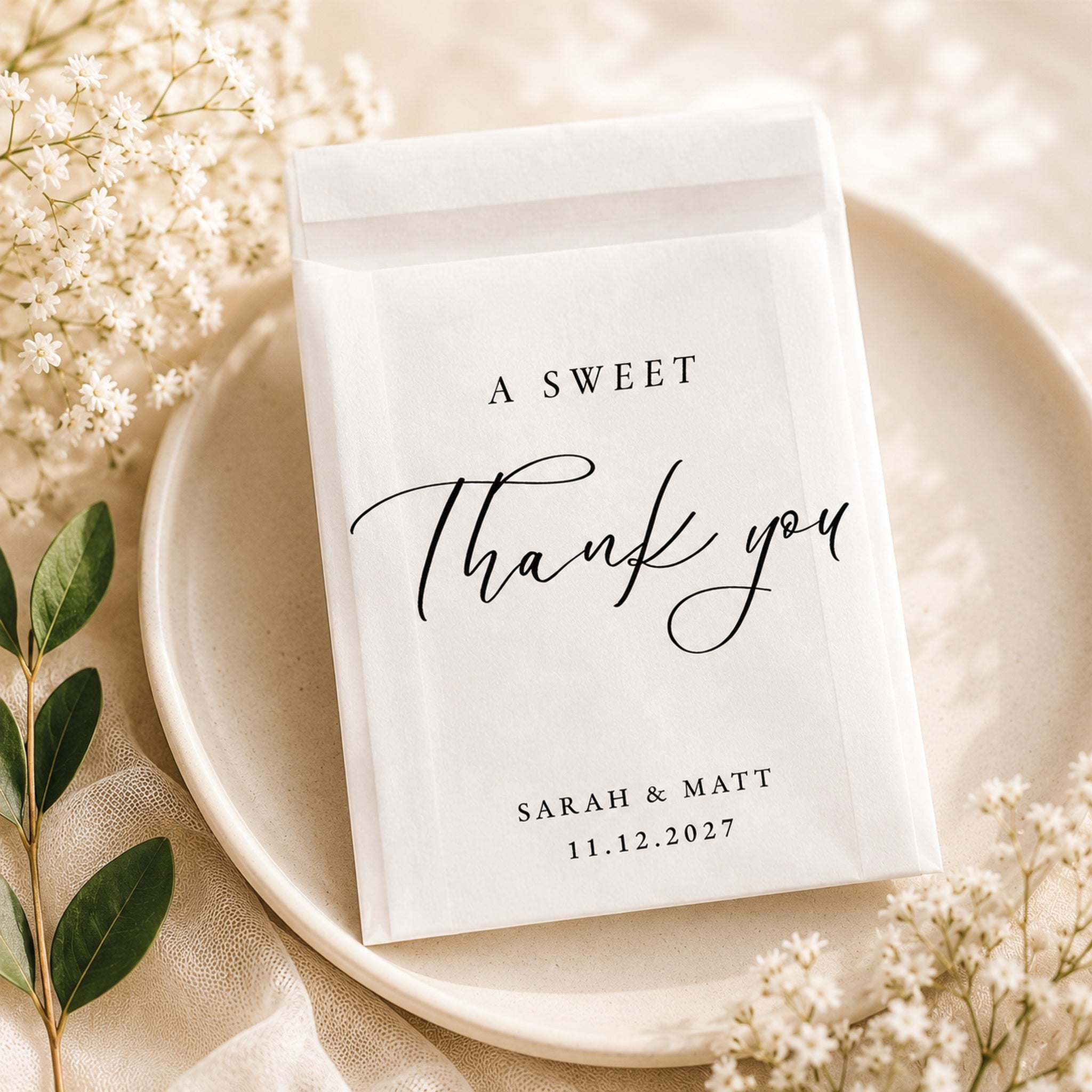 Personalised glassine treat bags for wedding favours