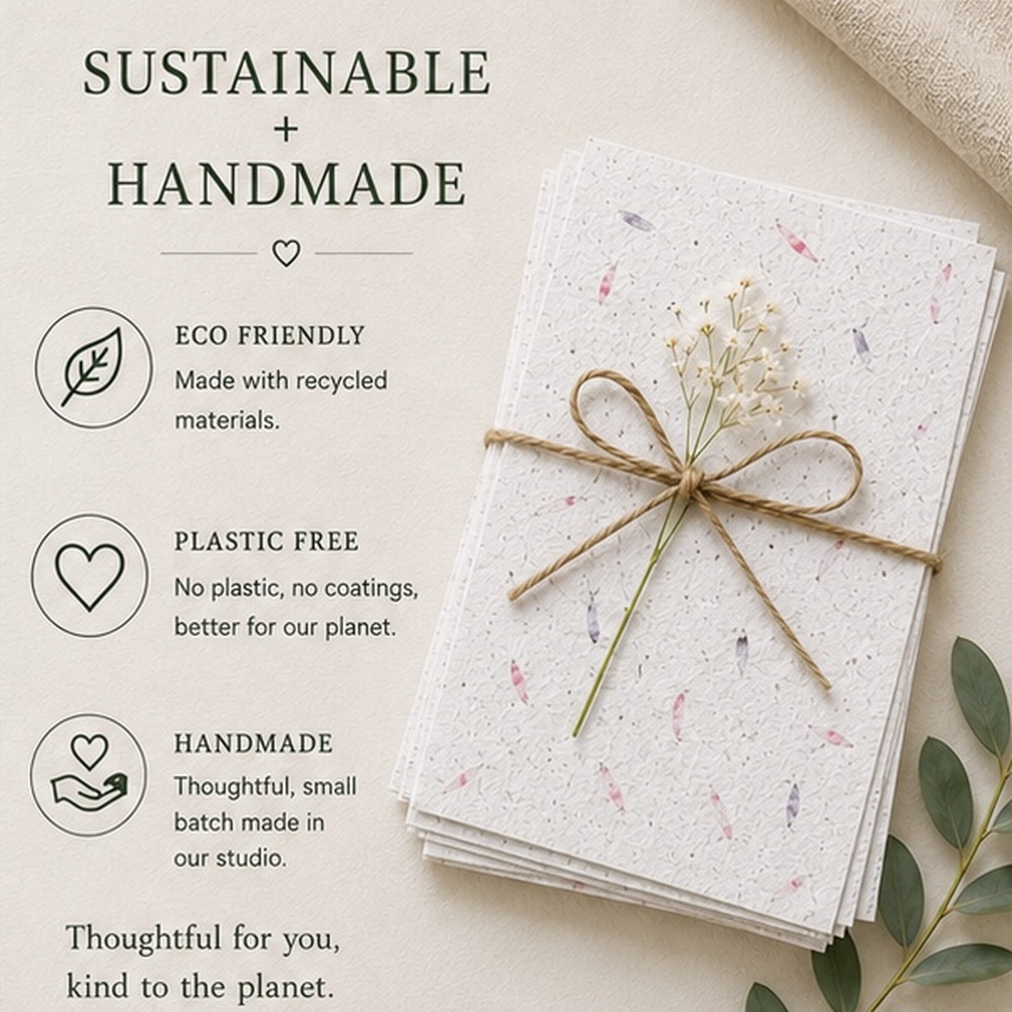 Sustainable handmade pink petal seed paper sheets made with recycled materials and flower seeds
