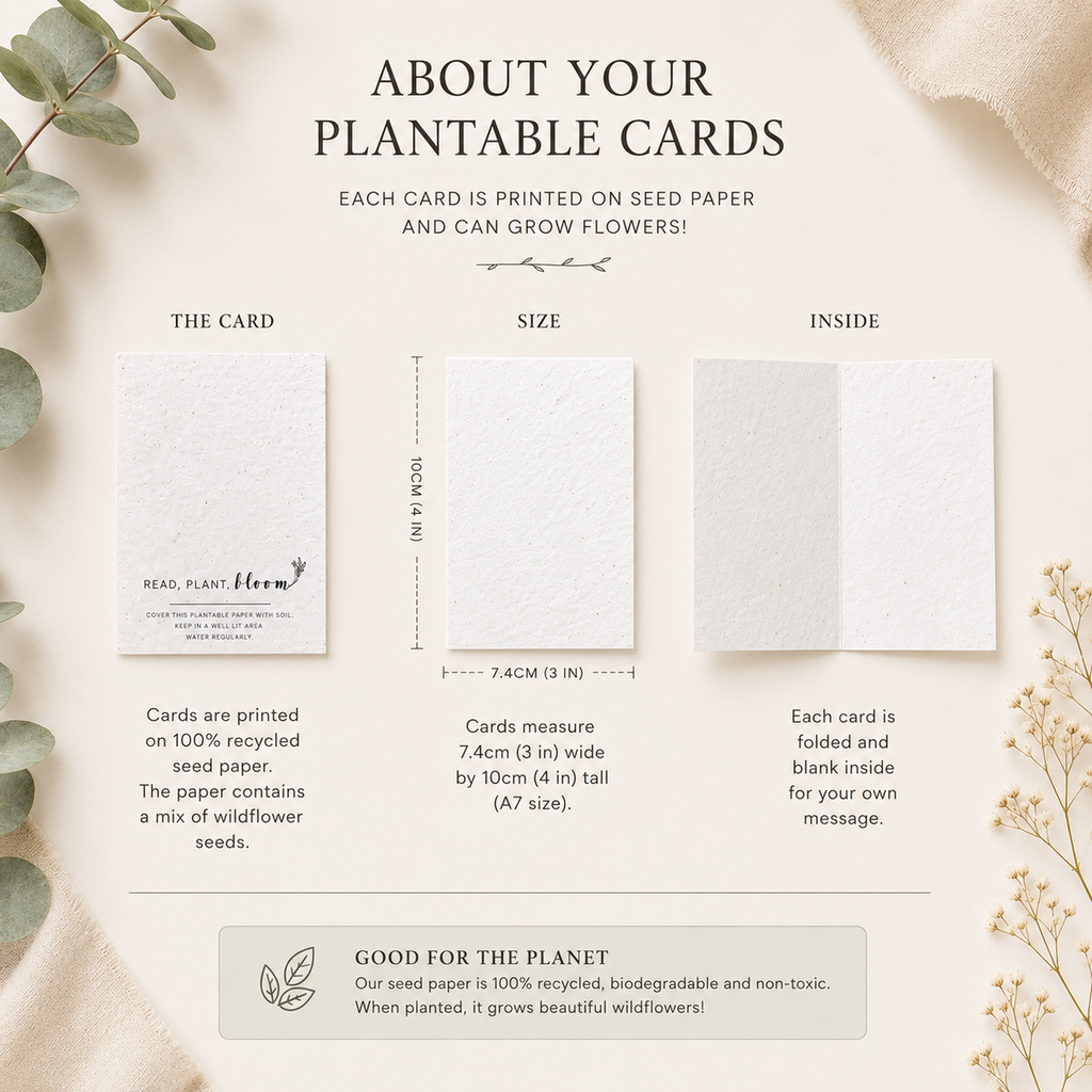 Plantable seed paper Christmas card size details with blank inside for personal messages