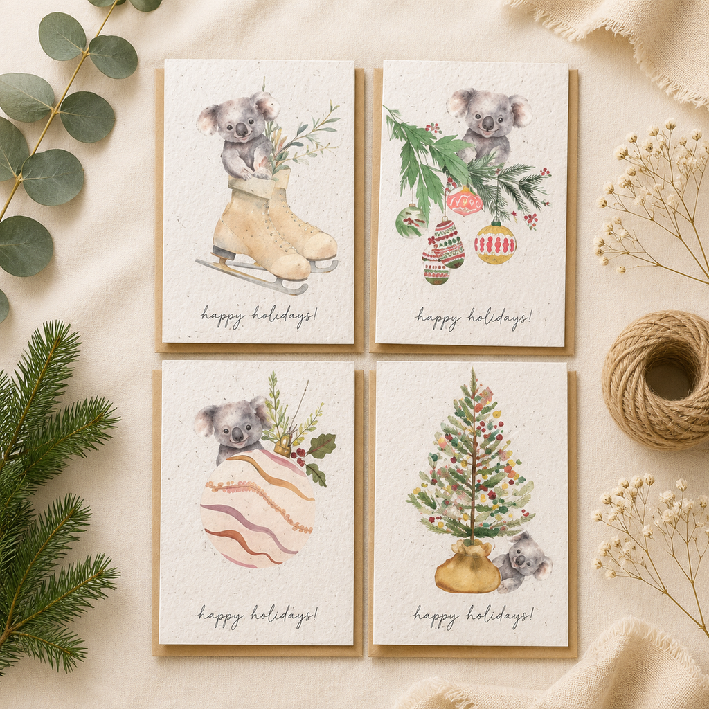 Plantable Christmas Cards | Eco Friendly Seed Paper Holiday Cards | Set of 4