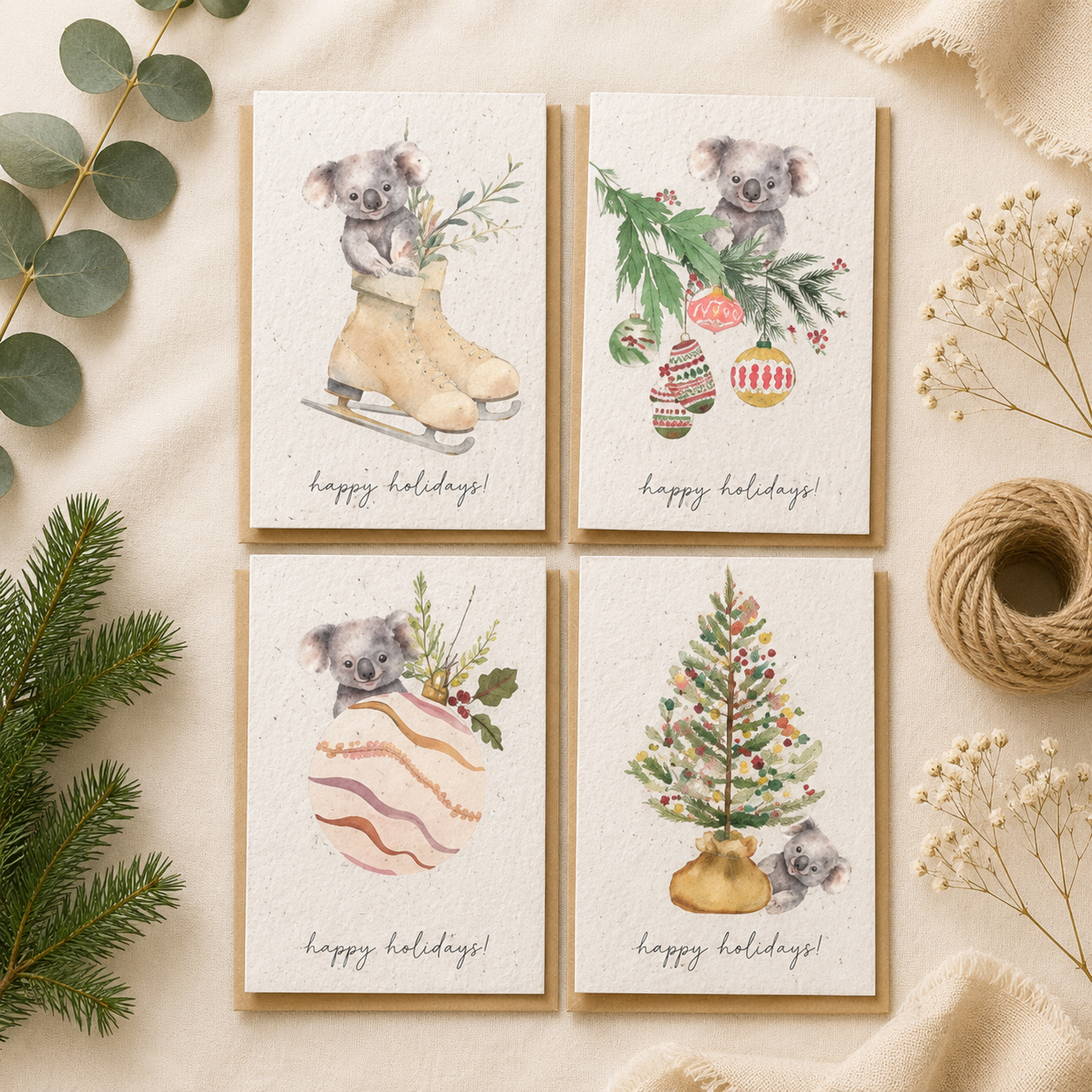 Plantable Christmas Cards | Eco Friendly Seed Paper Holiday Cards | Set of 4