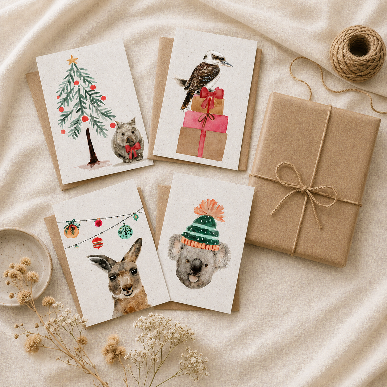 Plantable Christmas Cards | Eco Friendly Seed Paper Holiday Cards | Set of 4