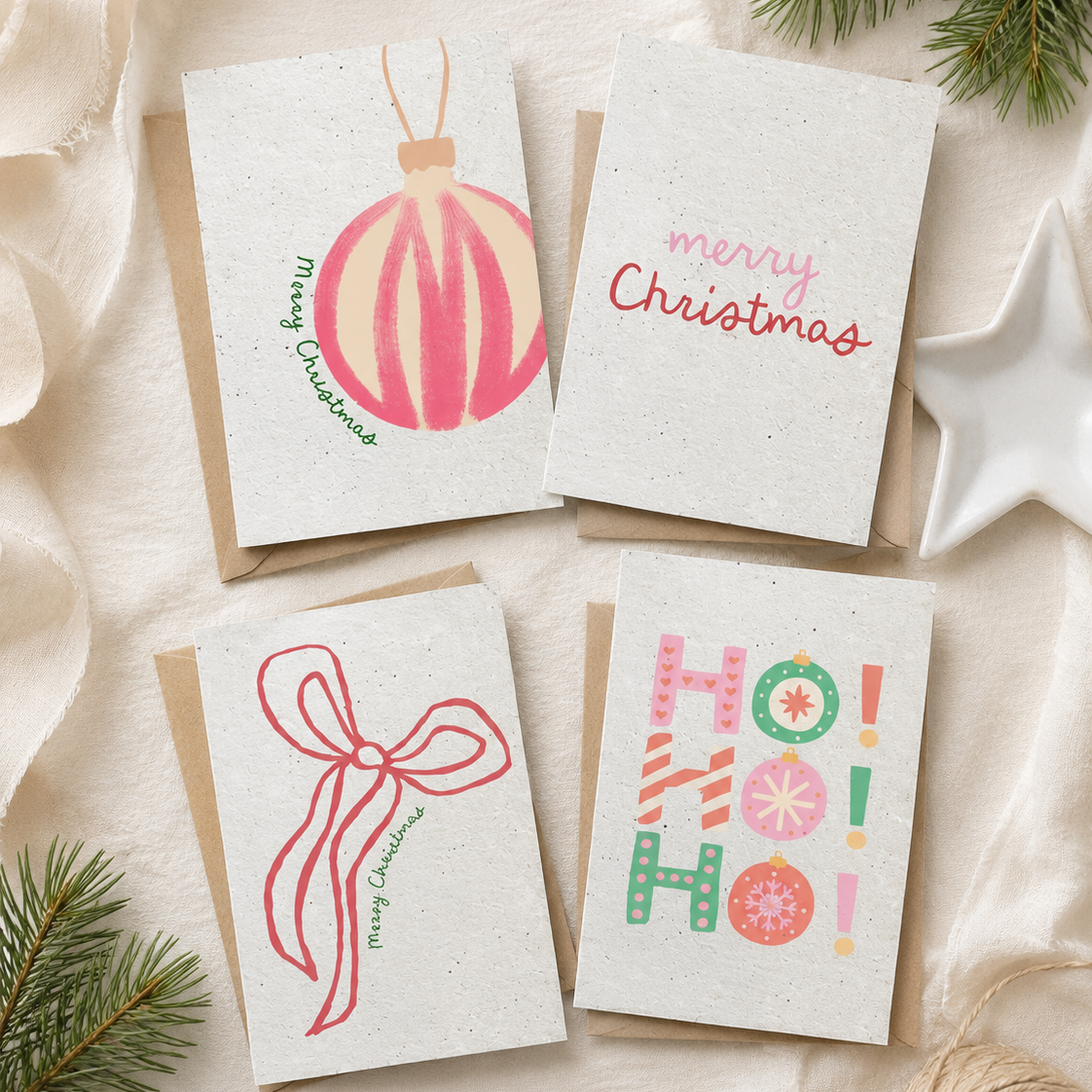 Plantable Christmas Cards | Eco Friendly Seed Paper Holiday Cards | Set of 4