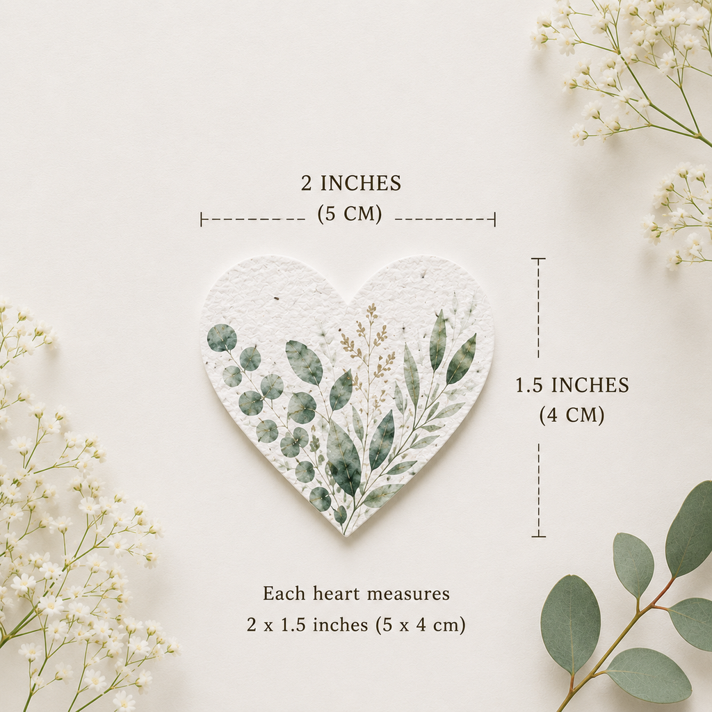 Botanical Plantable Seed Paper Hearts – Greenery Pattern