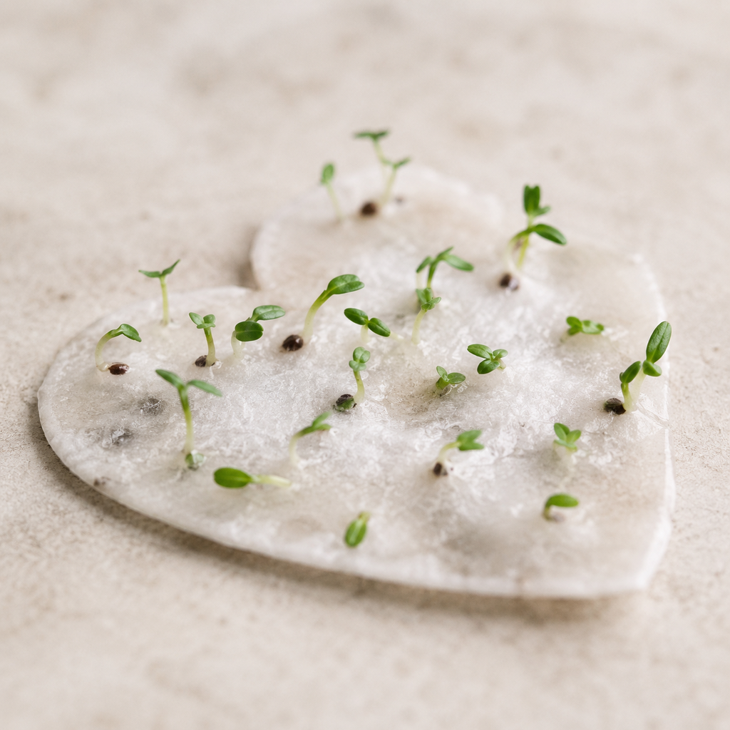 Wildflower seed paper growing into plants after planting