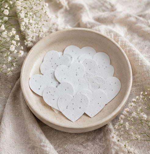 Plantable seed paper hearts with wildflower seeds for eco friendly gifts and events