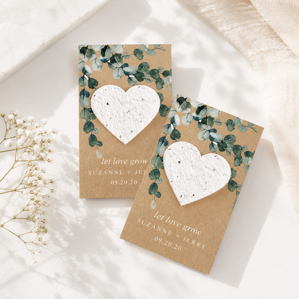 Eco friendly wildflower seed paper heart favours for sustainable weddings