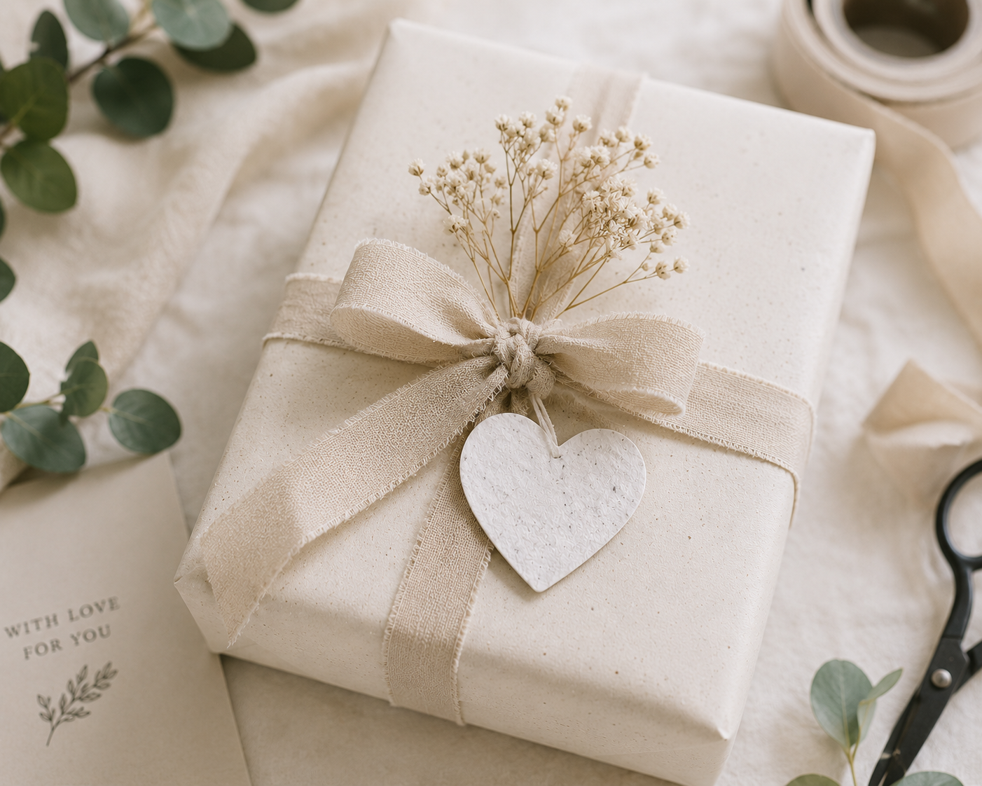 Plantable seed paper hearts used for sustainable gift packaging