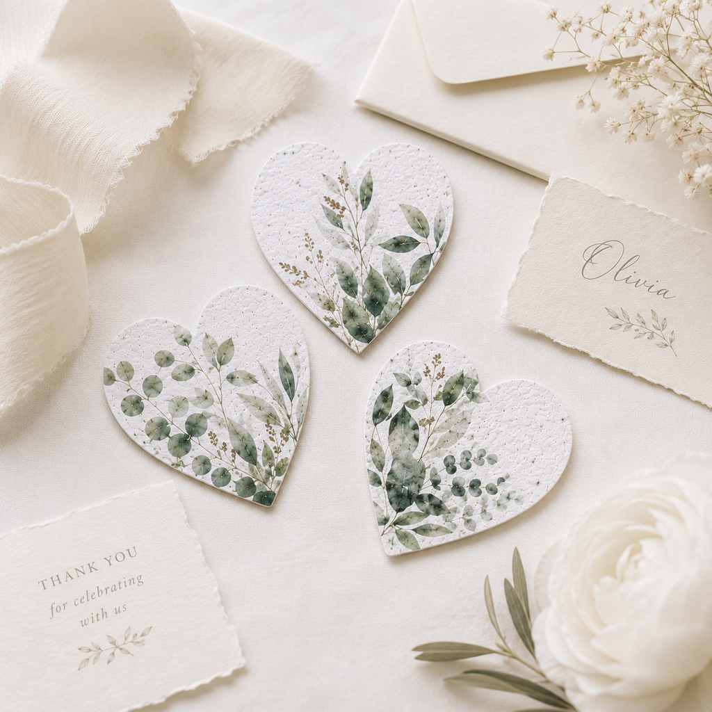 Botanical Plantable Seed Paper Hearts – Greenery Pattern