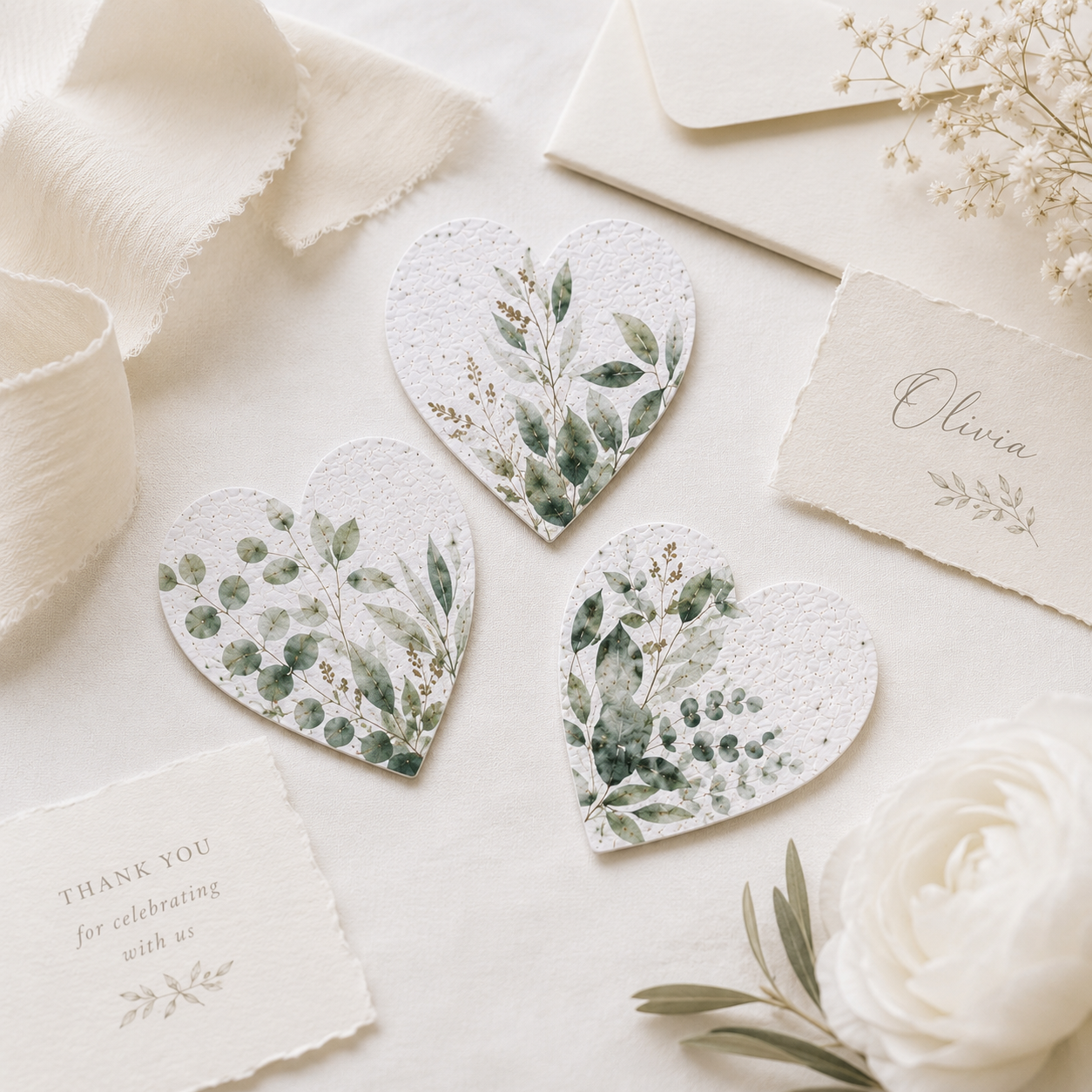 Botanical Plantable Seed Paper Hearts – Greenery Pattern