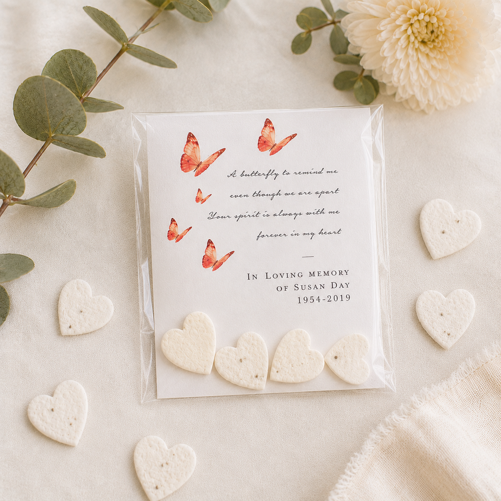Plantable Memorial Favours | Seed Paper Hearts | Celebration of Life Keepsake