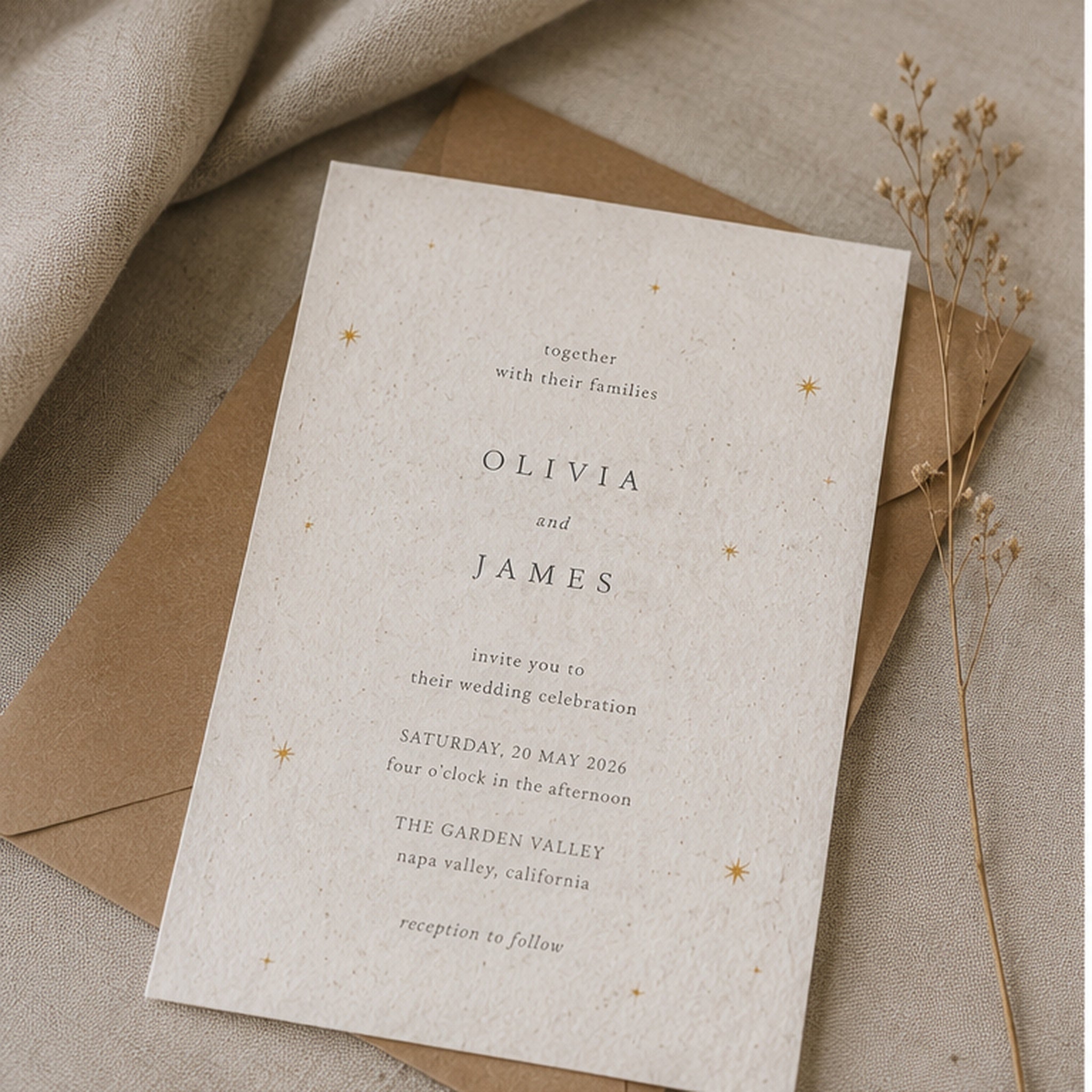 Plantable seed paper wedding invitations and eco friendly stationery printed on handmade paper